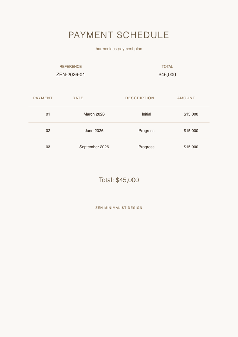 Zen minimalist payment schedule